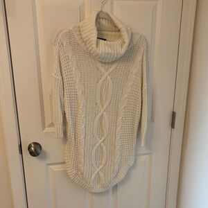 Cozy Cable-Knit Turtleneck Sweater Dress - Cream